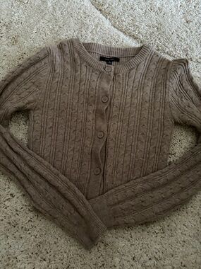 Fashion Nova Taupe Cable Knit Button-Front Cardigan
